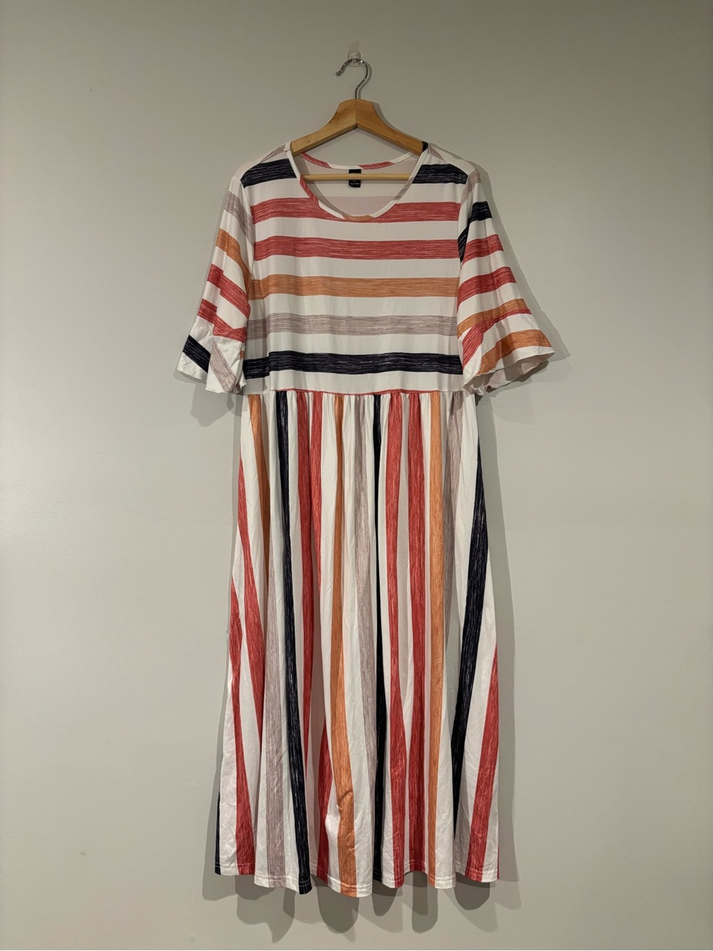 SHEIN Striped Midi Dress in White, Tan, Coral, Rust & Navy